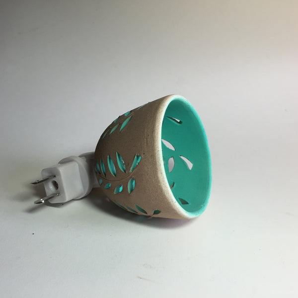 round night light "curving leaves"  brown/beige with aqua interior