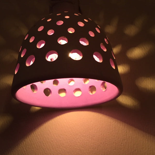 round night light "circles on circles  white with purple interior