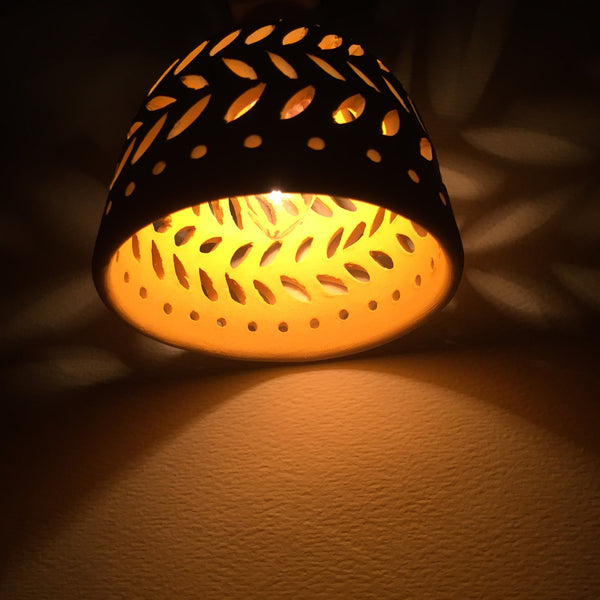 round night light in white double leaf garland yellow interior