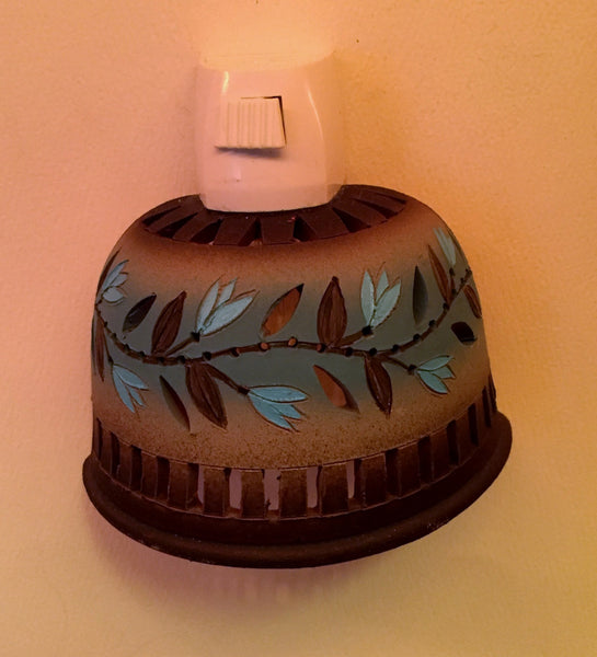 Half round night light Turquoise tulip garland on brown  background