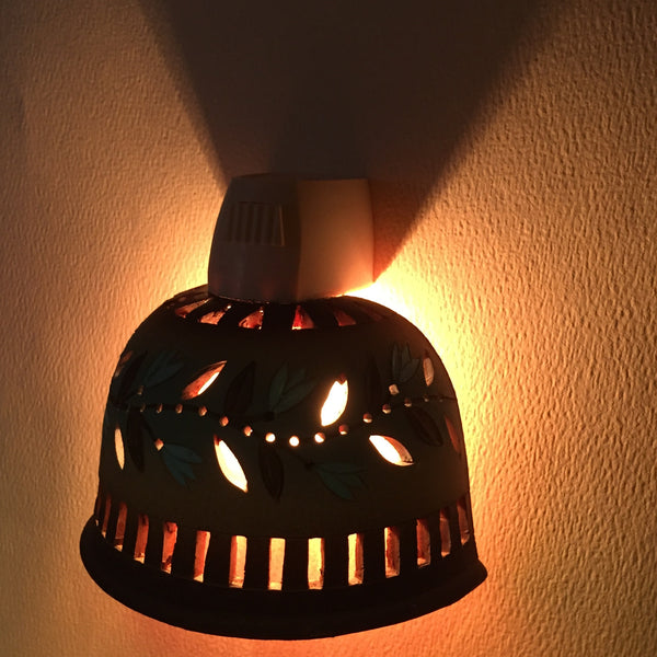 Half round night light Turquoise tulip garland on brown  background