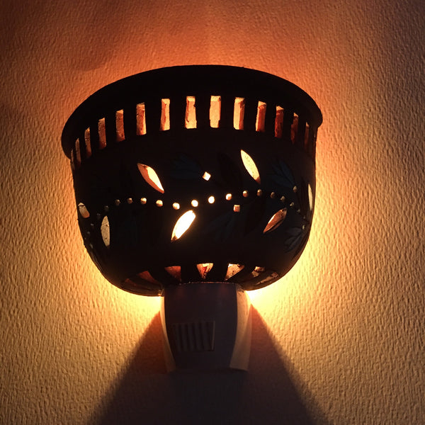 Half round night light Turquoise tulip garland on brown  background