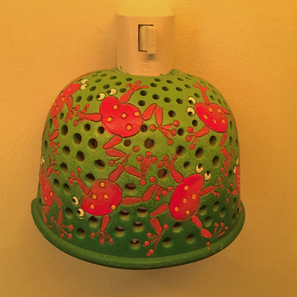 Half round night light, red frogs on a green background