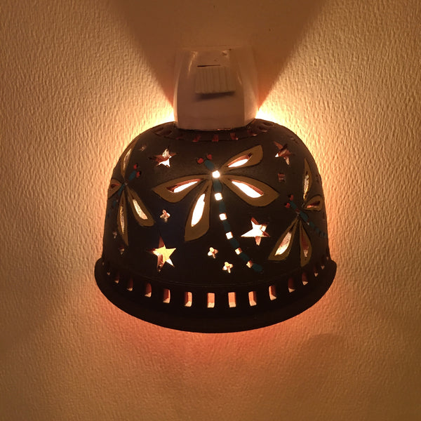 Half round night light brown and metallic finish/ three dragonflies