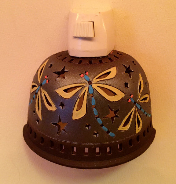 Half round night light brown and metallic finish/ three dragonflies
