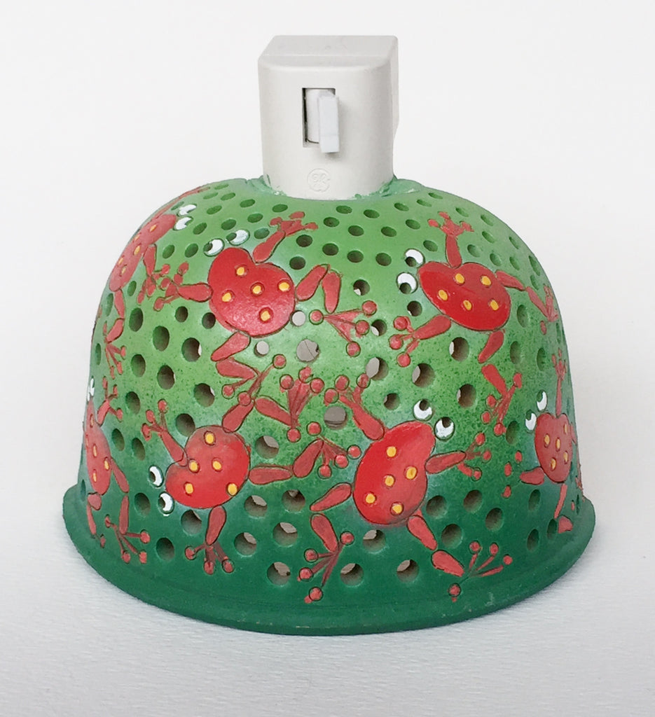 Half round night light, red frogs on a green background