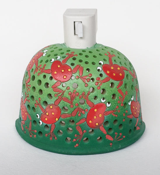 Half round night light, red frogs on a green background