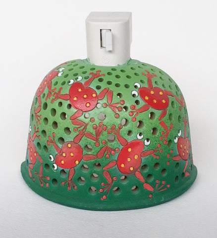 Half round night light, red frogs on a green background