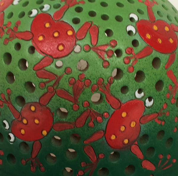 Half round night light, red frogs on a green background
