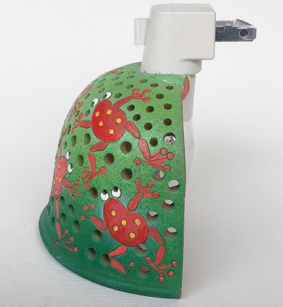 Half round night light, red frogs on a green background