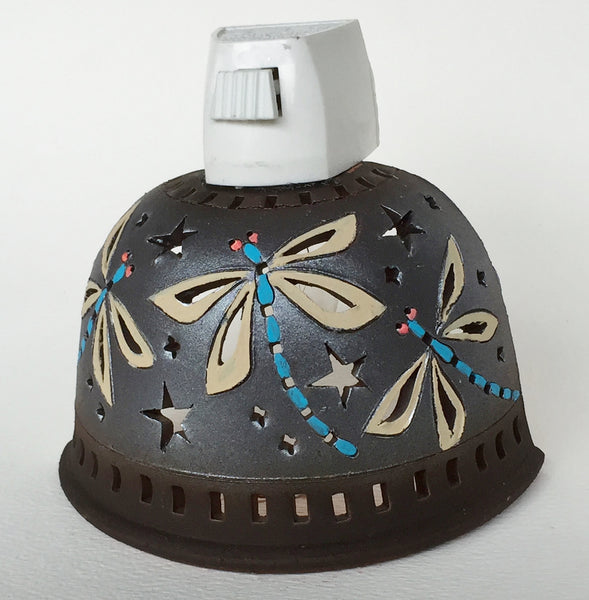 Half round night light brown and metallic finish/ three dragonflies