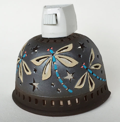 Half round night light brown and metallic finish/ three dragonflies