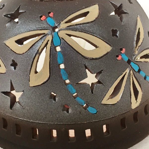 Half round night light brown and metallic finish/ three dragonflies