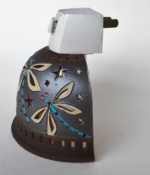 Half round night light brown and metallic finish/ three dragonflies