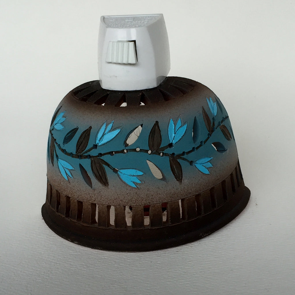 Half round night light Turquoise tulip garland on brown  background