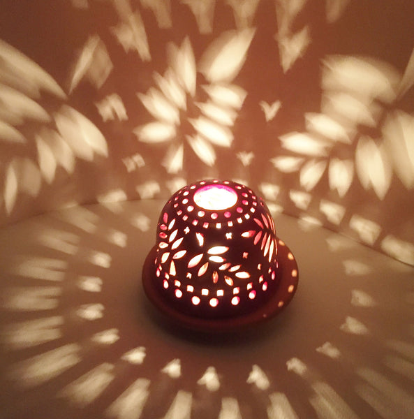 StarLight night lamp/ Golden ferns on red to orange background