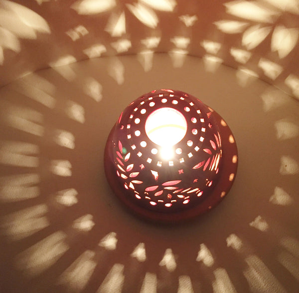 StarLight night lamp/ Golden ferns on red to orange background