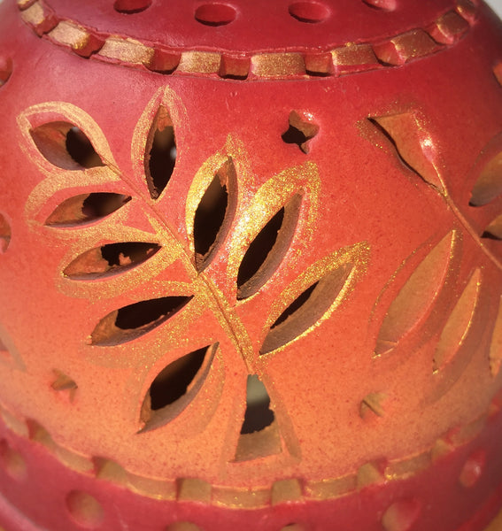 StarLight night lamp/ Golden ferns on red to orange background