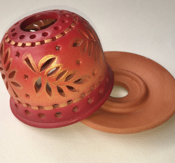 StarLight night lamp/ Golden ferns on red to orange background